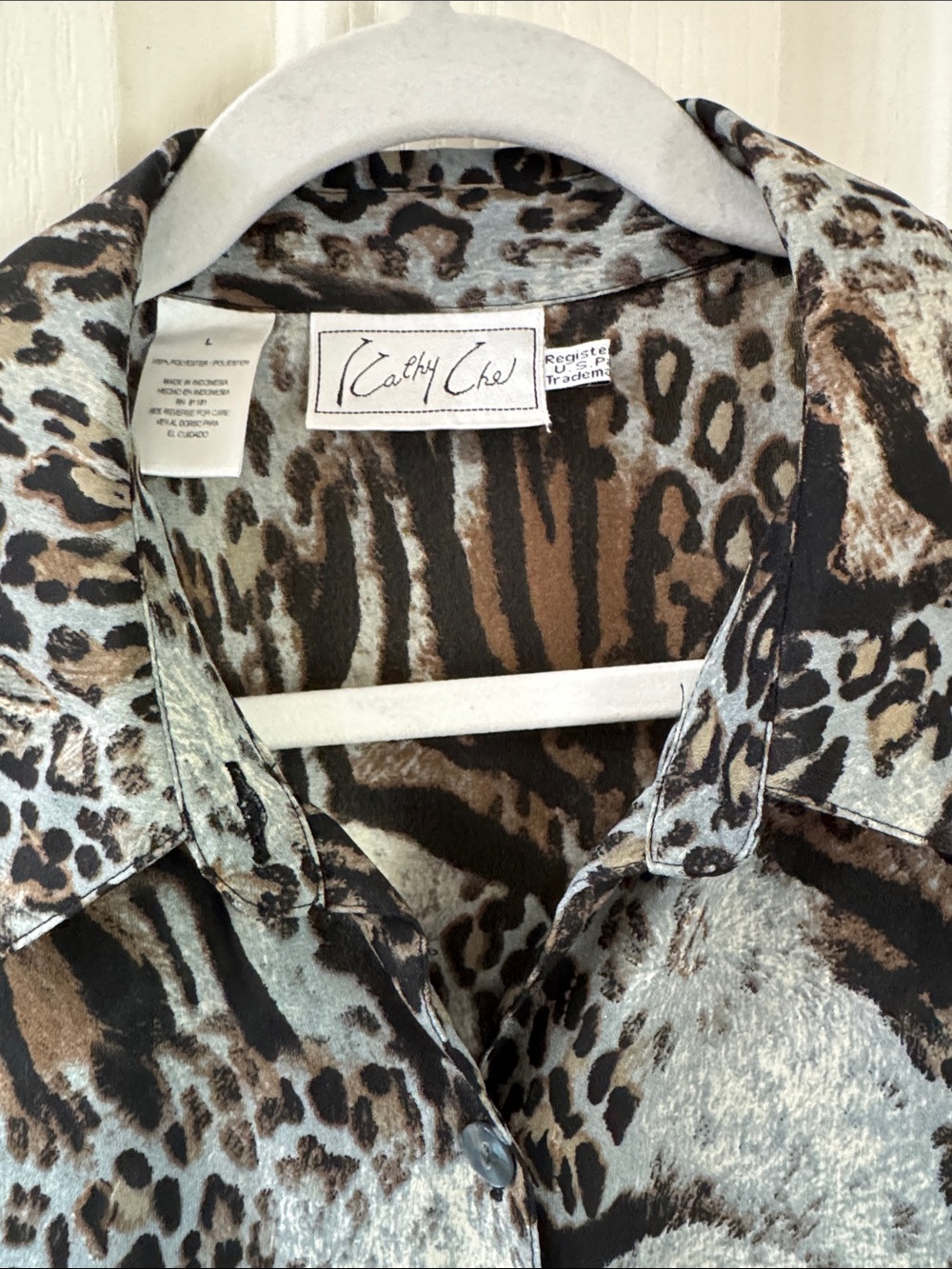 Women's Animal Print Button-Down Blouse in Brown/Black - Picture 6 of 6